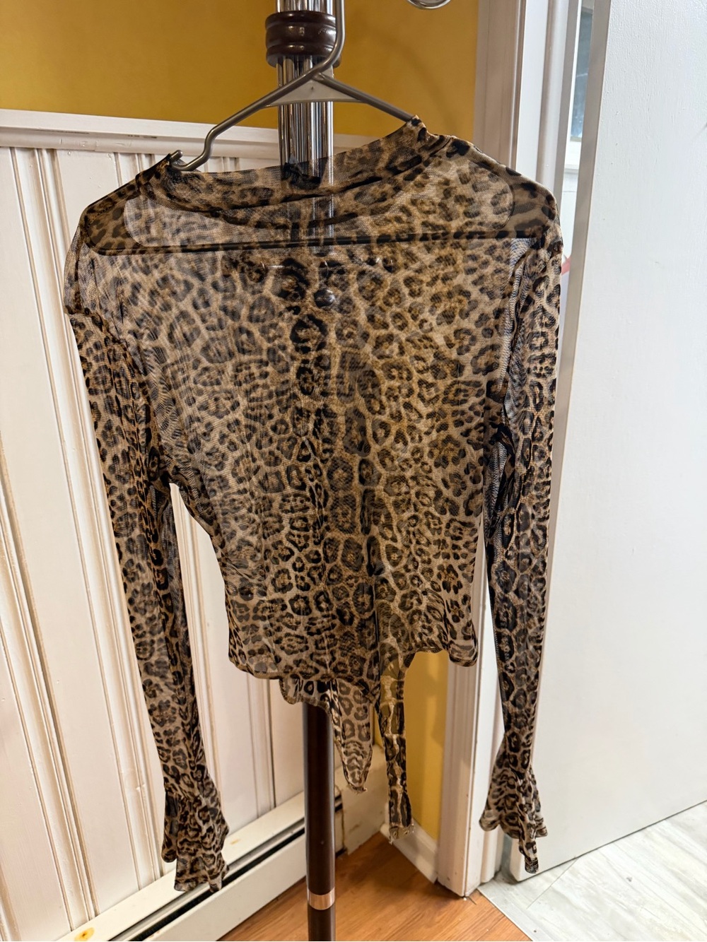 Fashion Nova Leopard Print Sheer Long Sleeve Top - Brown